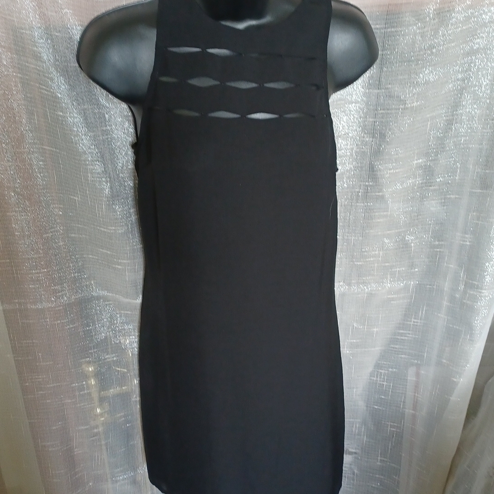 Naked Zebra Black Cocktail Dress, cutout top, fully lined, S, back zip
